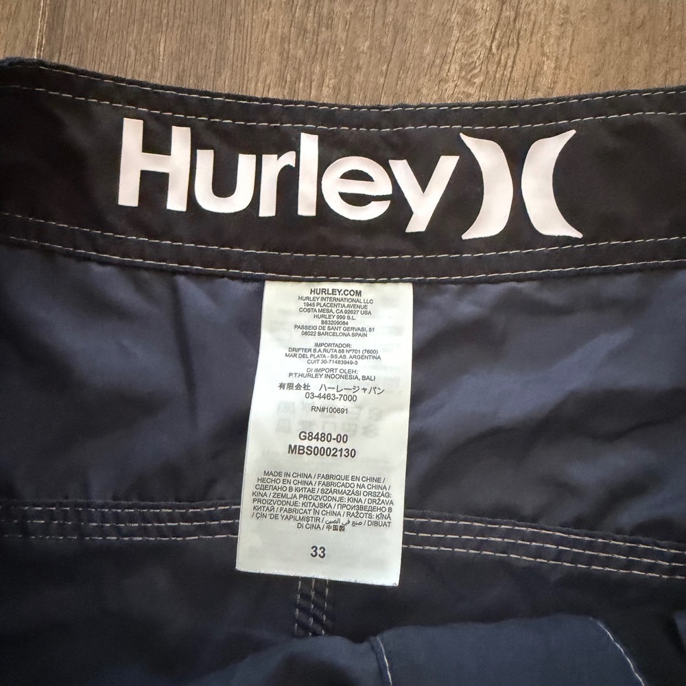 Hurley Board Shorts Mens 33 Navy Blue Contrast Stitch Cargo Pocket Surf Beach - Picture 6 of 12